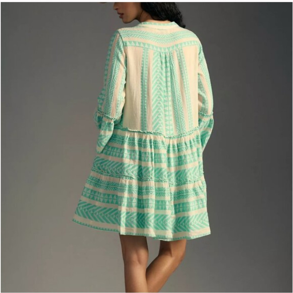 Devotion TWINS Ella Aqua Blue & White Long Sleeve Dress - Size Small - Picture 3 of 14